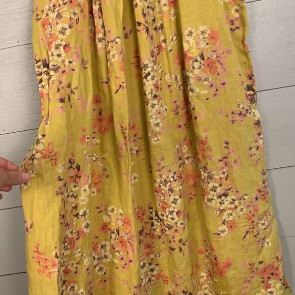 Bellambia 100% linen yellow floral midi sundress made in Italy woman’s small - Picture 3 of 9